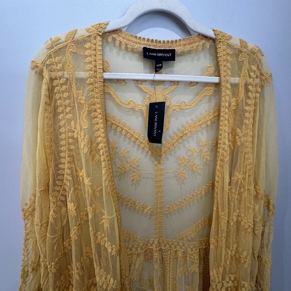 NWT Lane Bryant Sz 18/20 Statement Mustard Yellow Lace Long Boho Jacket Floral - Picture 3 of 8